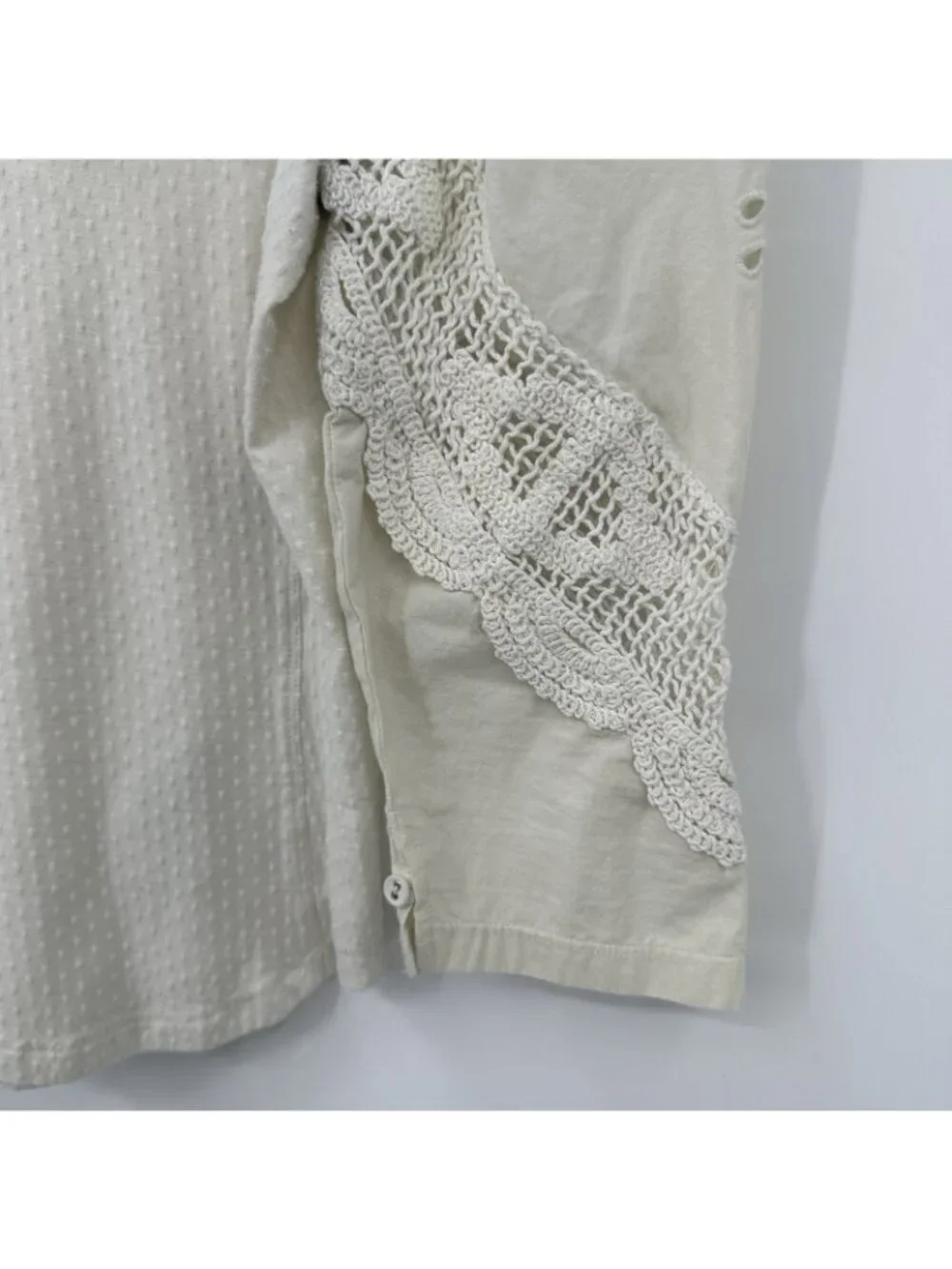 FREE PEOPLE shirt top brunch date ivory MEDIUM puff sleeve crochet boho cropped